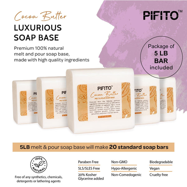 Pifito Cocoa Butter Melt and Pour Soap Base - Premium 100% Natural