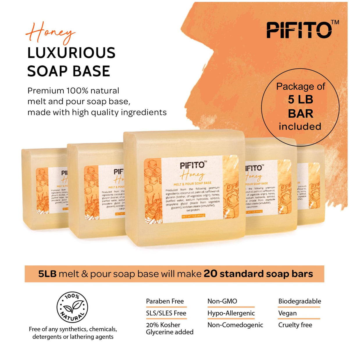 Pifito Clear Melt and Pour Soap Base (5 lb) │ Bulk Premium 100% Natural  Glycerin Soap Base │ Luxurious Soap Making Supplies