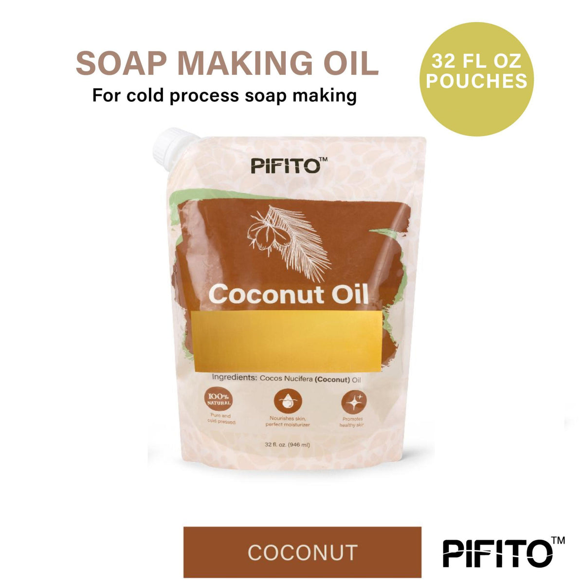 Pifito Coconut Oil (32 oz) for Soap Making - Premium 100% Pure and Natural  Carrier Oil for Essential Oils, Skin Care, Hair and Body Oil