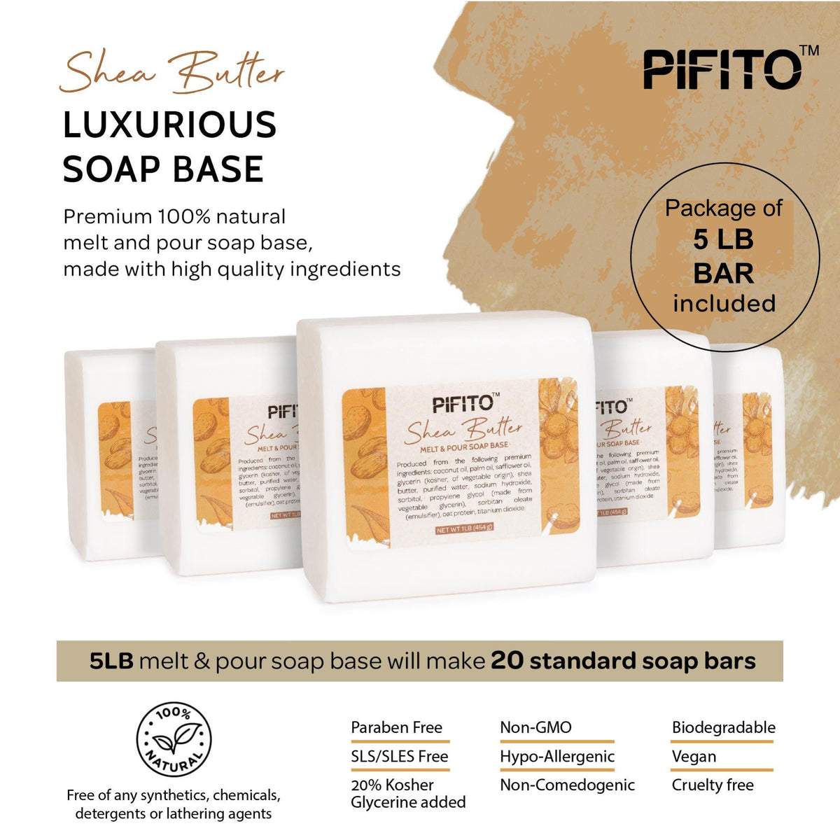 Pifito DIY Soap Making Kit │ 3 lbs Melt and Pour Soap Base (Shea Butte