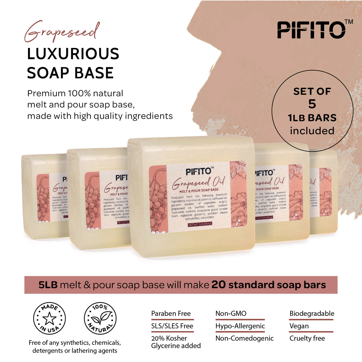 Pifito White Melt and Pour Soap Base (5 lb) │ Premium 100% Natural Glycerin Soap  Base │ Luxurious Soap Making Supplies 