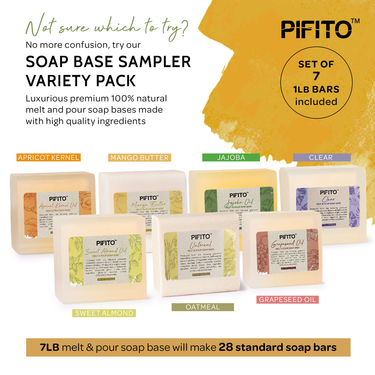 Pifito Melt and Pour Soap Base Sampler (7 lbs) │ Jojoba Oil, Sweet Almond  Oil, Mango Butter, Apricot…See more Pifito Melt and Pour Soap Base Sampler