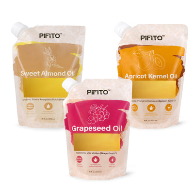 Pifito Soap Making Oils Sampler - Sweet Almond Oil, Grapeseed Oil, Apricot Kernel Oil (16 oz each) - Premium 100% Pure and Natural Carrier Oil for Essential Oils, Skin Care, Hair and Body Oil