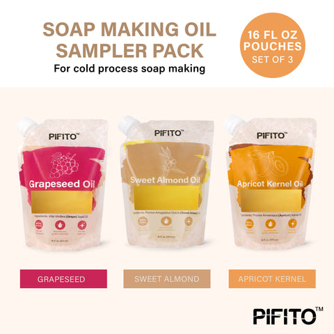 Pifito Soap Making Oils Sampler - Sweet Almond Oil, Grapeseed Oil, Apricot Kernel Oil (16 oz each) - Premium 100% Pure and Natural Carrier Oil for Essential Oils, Skin Care, Hair and Body Oil