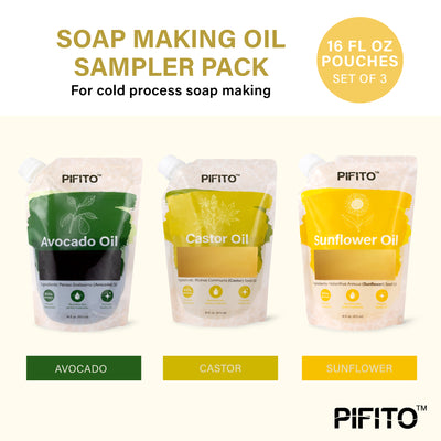 Pifito Soap Making Oils Sampler - Castor Oil, Avocado Oil, Sunflower Oil (16 oz each) - Premium 100% Pure and Natural Carrier Oil for Essential Oils, Skin Care, Hair and Body Oil