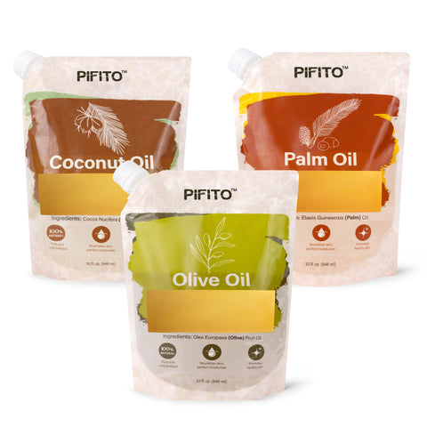 Pifito Soap Making Oils Sampler - Coconut Oil, Palm Oil, Olive Oil (32 oz each) - Premium 100% Pure and Natural Carrier Oil for Essential Oils, Skin Care, Hair and Body Oil