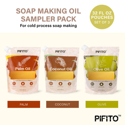 Pifito Soap Making Oils Sampler - Coconut Oil, Palm Oil, Olive Oil (32 oz each) - Premium 100% Pure and Natural Carrier Oil for Essential Oils, Skin Care, Hair and Body Oil