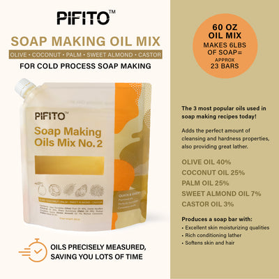 Pifito Soap Making Oils Mix No. 2 │ 60 Oz Quick Mix Blend of Pre-Measured Oils for Cold Process Soap Making