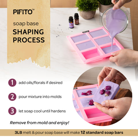 Pifito DIY Soap Making Kit │ 3 lbs Melt and Pour Soap Base (Shea Butter, Goats Milk, Oatmeal), 8-Pack Oxide Pigment Colorants Sampler, Mold and Instructions