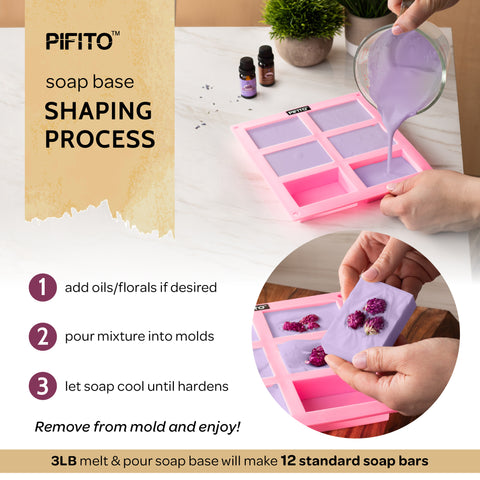 Pifito DIY Soap Making Kit │ 3 lbs Melt and Pour Soap Base (Goats Milk, Shea Butter, Clear), 10-Pack Mica "Original" Colorants Sampler, Mold and Instructions